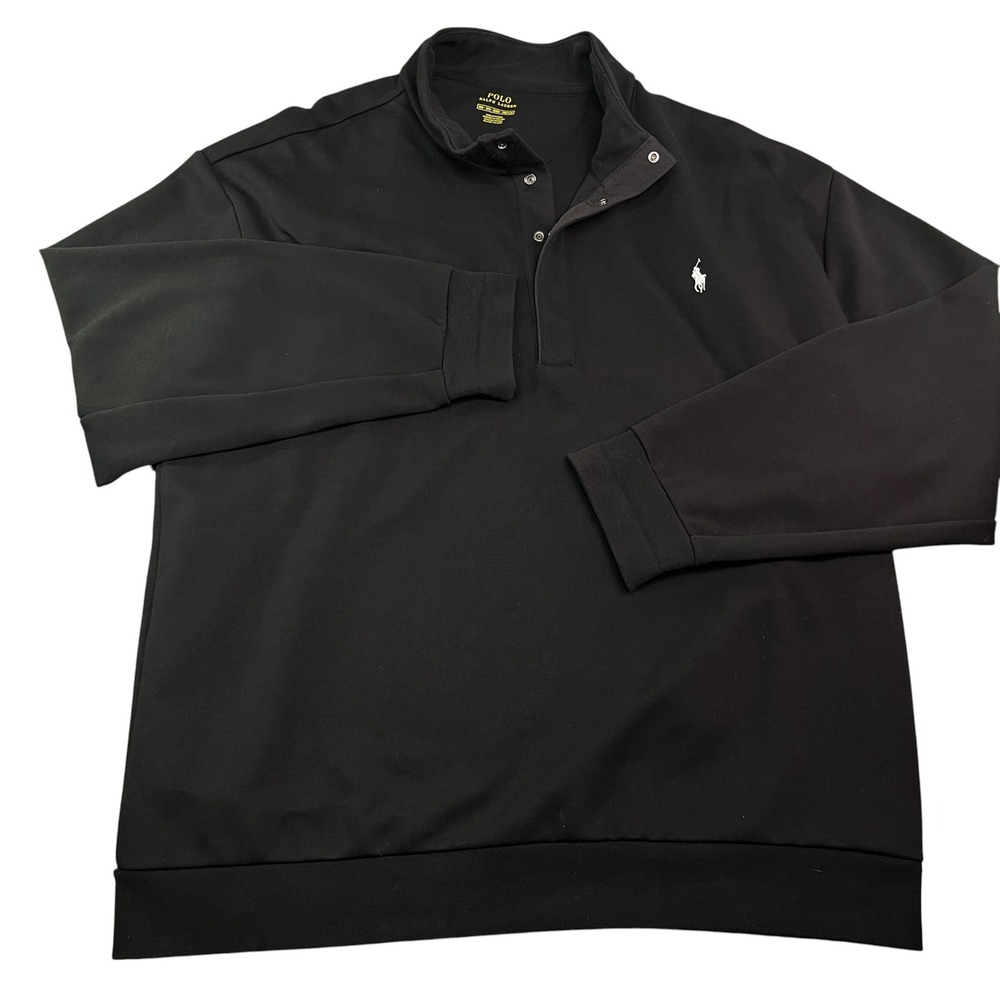 Polo Ralph Lauren Mens 3XB Black Double Knit Snap Mock Neck Pullover Sweatshirt